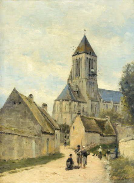 Ouistreham church in Normandy by Stanislas Lepine - Hand-Painted Oil Painting Reproduction