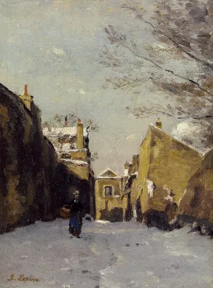 Street in Montmartre, Snow Effect by Stanislas Lepine Oil Painting