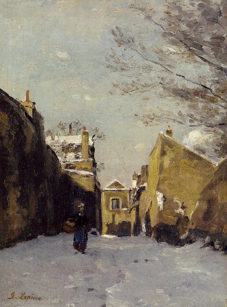Main Product Photo of Street in Montmartre, Snow Effect Painting by Stanislas Lepine