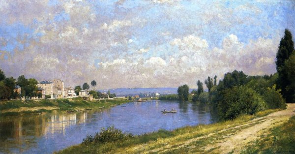 Main Product Photo of The Seine at la Garenne Saint-Denis Painting by Stanislas Lepine