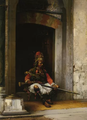 A Seated Bashi Bazouk by Stanislaus Von Chlebowski - Oil Painting Reproduction