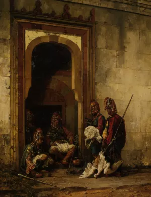 Bazouks in a Doorway by Stanislaus Von Chlebowski Oil Painting
