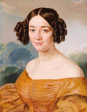 Portrait of a Lady in Yellow Dress, portrait of Luise Polackova by Stanislav Kapsarides Oil Painting