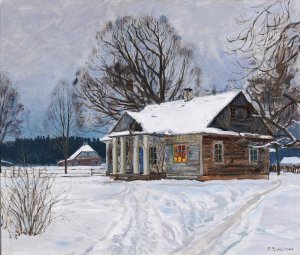 A Country House at Dusk in Winter by Stanislav Yulianovich Zhukovsky Oil Painting