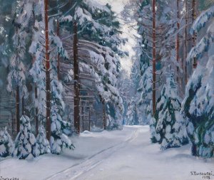 A Snowy Path in the Forest by Stanislav Yulianovich Zhukovsky Oil Painting
