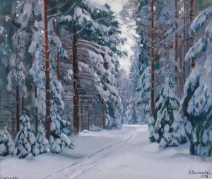 A Snowy Path in the Forest by Stanislav Yulianovich Zhukovsky Oil Painting