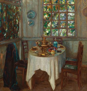 Interior With Samovar by Stanislav Yulianovich Zhukovsky Oil Painting