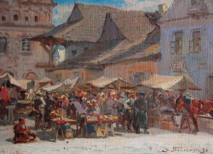 Market square in Kazimierz by Stanislaw Bagienski Oil Painting