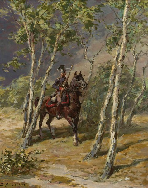 Uhlan on horseback by Stanislaw Bagienski - Hand-Painted Oil Painting Reproduction