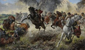 Grenade exploding by Stanislaw Batowski-Kaczor Oil Painting