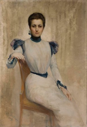 Portrait of a woman by Stanislaw Batowski-Kaczor Oil Painting