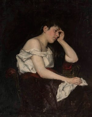 Woman in reverie by Stanislaw Batowski-Kaczor Oil Painting