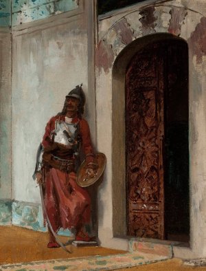 Guard at the entrance to the seraglio by Stanislaw Chlebowski Oil Painting