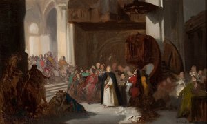 Scene in a church, sketch for a historical scene by Stanislaw Chlebowski Oil Painting