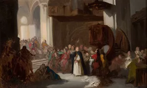 Scene in a church, sketch for a historical scene by Stanislaw Chlebowski Oil Painting