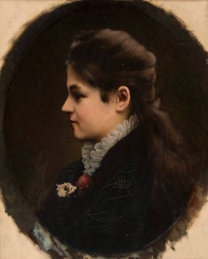 Portrait of a woman in profile by Stanislaw Heyman Oil Painting