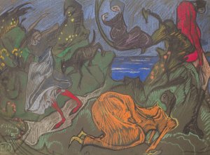 Composition with figures running around by Stanislaw Ignacy Witkiewicz Oil Painting
