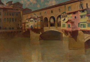 Bridge over the Arno River by Stanislaw Janowski Oil Painting