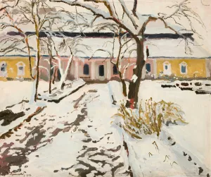 Manor-House at Modlnica in Winter by Stanislaw Kamocki Oil Painting