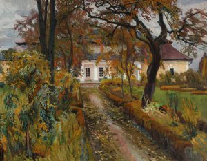Manor house in autumn by Stanislaw Kamocki Oil Painting