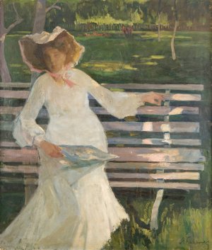 On a Bench by Stanislaw Kuczborski Oil Painting