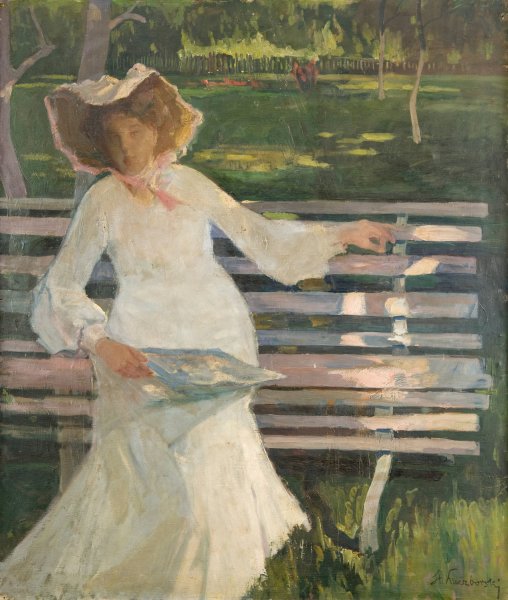 Main Product Photo of On a Bench  Painting by Stanislaw Kuczborski