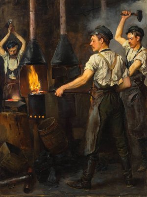 In the smithy by Stanislaw Lentz Oil Painting