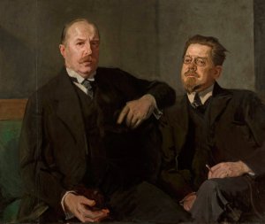 Portrait of Weysenhoff and Wladyslaw Reymont by Stanislaw Lentz Oil Painting