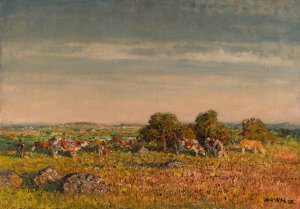 Landscape with cows by Stanislaw Lolek Oil Painting