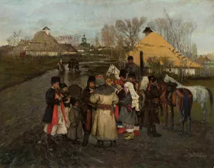 Talking on a rural road by Stanislaw Maslowski Oil Painting