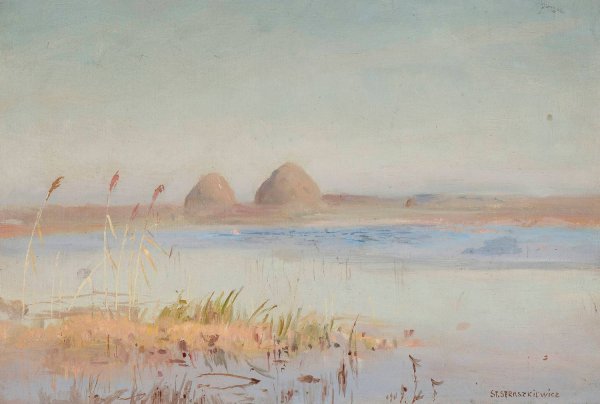 Landscape study - Day in autumn by Stanislaw Straszkiewicz - Hand-Painted Oil Painting Reproduction