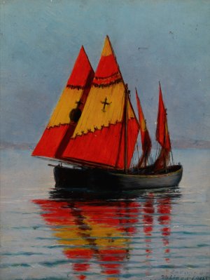 Boats on the Sea by Stanislaw Witkiewicz Oil Painting