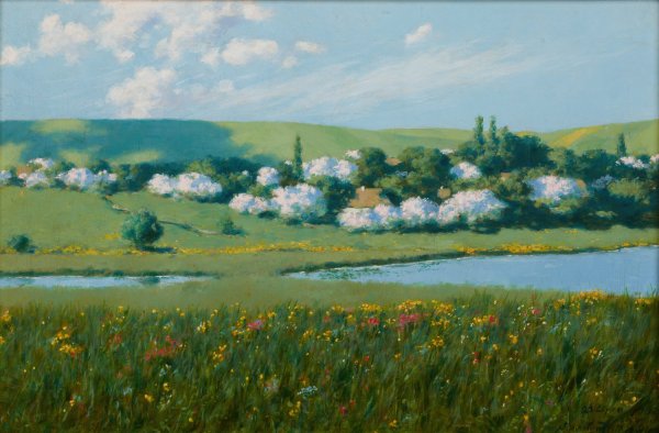 Spring Landscape with a Pond  by Stanislaw Witkiewicz - Hand-Painted Oil Painting Reproduction
