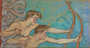 Archers - Fragment of the Composition 'Fallen Angels'. Design to the Painting Decoration in the Franciscan Church in Krakow by Stanislaw Wyspianski Oil Painting
