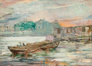 Barges on the Seine by Stanislaw Wyspianski Oil Painting