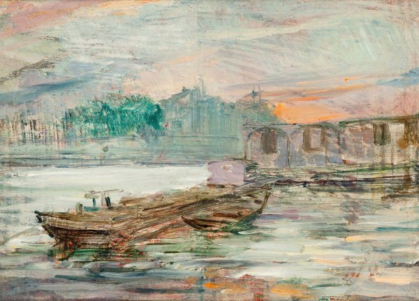 Barges on the Seine  by Stanislaw Wyspianski - Hand-Painted Oil Painting Reproduction