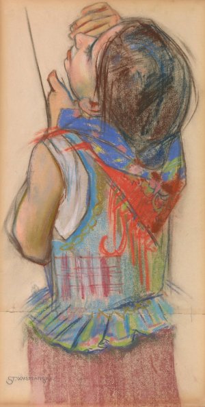 Dziewczynka krakowska - studium do witraza 'Polonia'dla katedry lwowskiej by Stanislaw Wyspianski Oil Painting