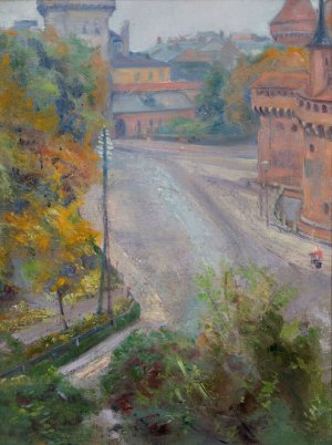 The Barbican and the Florianska Street - View from Zacisze Street by Stanislaw Wyspianski Oil Painting