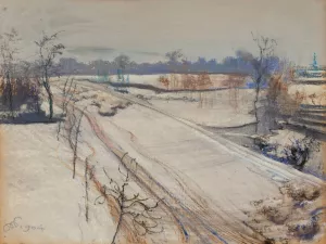 Widok z okna na Kopiec Kosciuszki w Krakowie. Szary dzien by Stanislaw Wyspianski Oil Painting