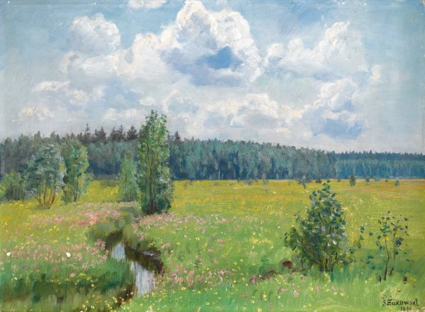Main Product Photo of Grasslands Of The Swislocka Forest - Scorching June  Painting by Stanislaw Zukowski