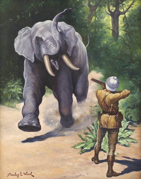 Elephant Hunter by Stanley Llewellyn Wood - Hand-Painted Oil Painting Reproduction