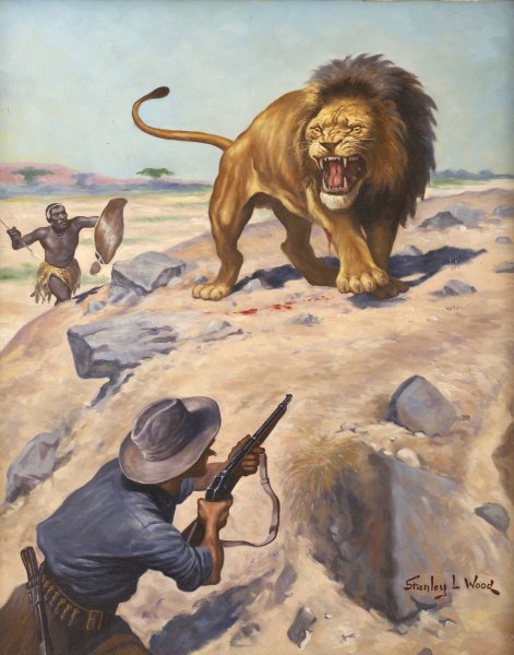 Lion Hunter by Stanley Llewellyn Wood - Hand-Painted Oil Painting Reproduction