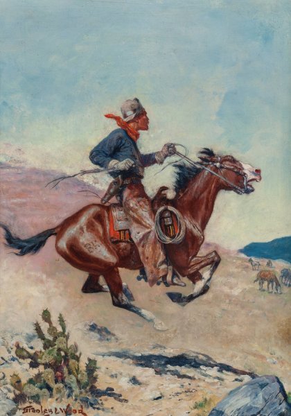 Pony Express Rider by Stanley Llewellyn Wood - Hand-Painted Oil Painting Reproduction