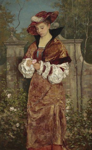 Portrait of a lady in the garden by Stefan Bakalowicz Oil Painting