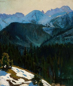 Tatra Mountain view by Stefan Filipkiewicz Oil Painting