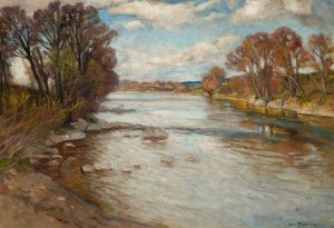 The Dunajec River at Szaflary by Stefan Filipkiewicz Oil Painting