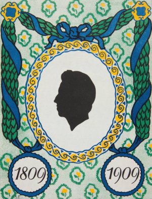 Window sticker on the occasion of the 100th anniversary of Juliusz Slowacki's birth by Stefan Filipkiewicz Oil Painting