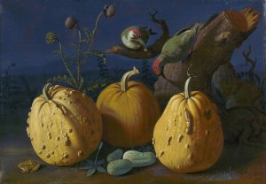 Still Life With Pumpkins And Cucumbers by Stefan Michal-Voros Izbighy Oil Painting