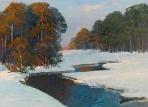 Winter Landscape in the Evening Light by Stefan Popowski Oil Painting