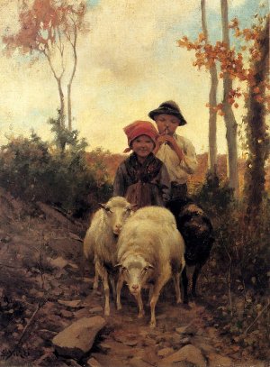 Children With Sheep On A Path